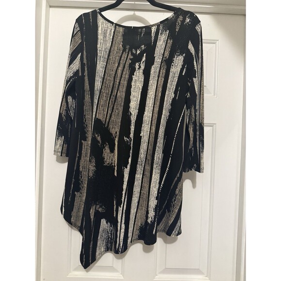 Clara Sun Woo Tunic Top Black Artsy Asymmetric Hem Flowy Small Abstract Modern - Picture 2 of 3